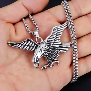 Detailed vintage stainless steel eagle pendant necklace with durable box chain for men