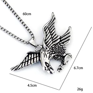 Men's vintage stainless steel eagle pendant necklace with 60cm chain and measurements