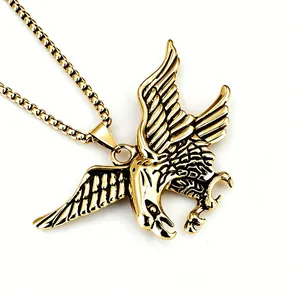 Men's gold-plated stainless steel eagle pendant necklace with a durable box chain
