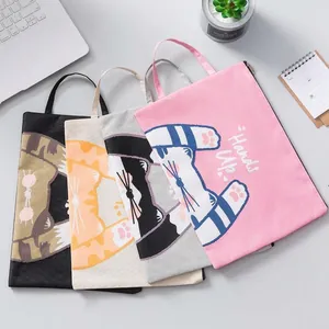 Cartoon Cat Print Oxford Cloth Handheld Document Bag A4 File Storage Case Large Capacity Stationery Organizer Student Office