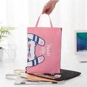 Pink Oxford cloth document bag with cartoon cat and Hands Up text