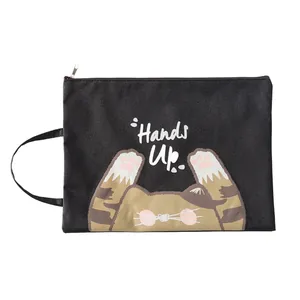 Large capacity Oxford cloth document bag with handle featuring a cute cartoon cat print