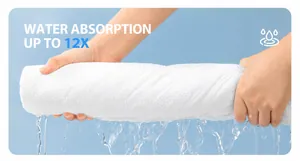 Close-up of high-absorbent disposable compressed bath towel showing water wringing