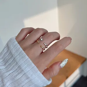 Bagues ouvertes ajustables en argent sterling S925 avec cœur et zircon pour femme