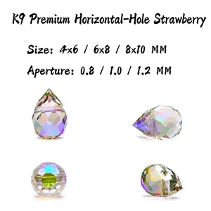 Faceted iridescent teardrop K9 crystal glass beads with horizontal holes for DIY jewelry