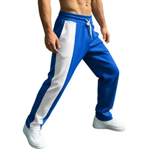 American style men's blue and white patchwork jogging pants, loose fit casual sports trousers.
