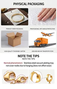 Detailed view of gold-plated titanium steel jewelry and its secure packaging process.