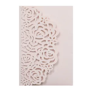Elegant laser cut rose floral invitation card in pearlescent flesh pink color paper