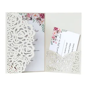 Elegant laser cut rose invitation card with floral insert for weddings and parties