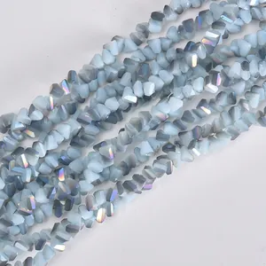 Macro view of 4mm triangular electroplated crystal beads with iridescent shimmer