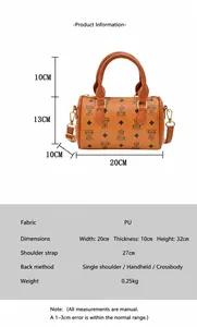 Detailed size and material specifications for this preppy shoulder bag.