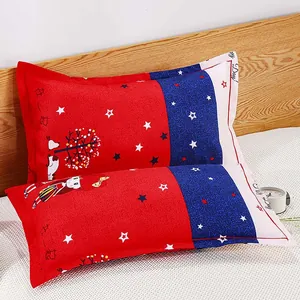 Close-up detail of modern minimalist pillowcases with stars and cartoon character print