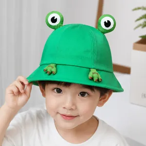 Bob en Coton Grenouille de Dessin Animé Avec Décoration Yeux et Mains 3D Protection Solaire Chapeau de Soleil d'Été pour Enfants Adultes