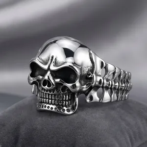 Men Stainless Steel Skull Cuff Bracelet Skeleton Bone Bangle Punk Gothic Hip Hop Jewelry