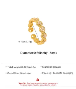 Detailed product specifications for a gold-plated flower ring with cubic zirconia inlays