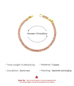 Specifiche dettagliate bracciale tennis con cristalli rosa, perimetro 20 cm in rame dorato