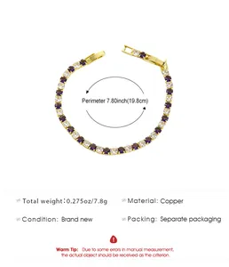 Specifiche dettagliate del bracciale tennis con pietre viola e guida alle dimensioni