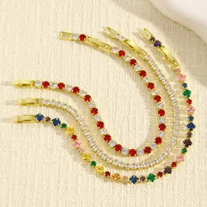 Eleganti bracciali tennis dorati con zirconi cubici quadrati colorati per regali