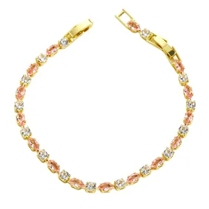 Elegante bracciale placcato oro con cristalli marquise rosa e bianchi da donna