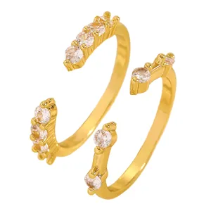 Detailed macro view of elegant gold-plated rings with rows of shimmering zircons
