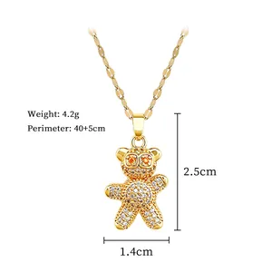 Detailed size guide for gold teddy bear necklace with sparkling crystal pave