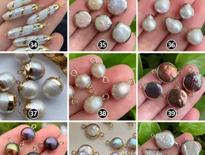 Selection of natural baroque pearl charms with gold-plated edges for DIY jewelry