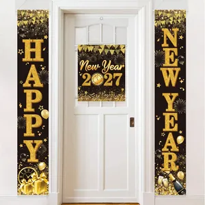 Elegant gold and black 2027 Happy New Year door banner set for festive party decorations