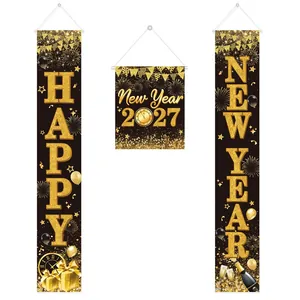 Black and gold 2027 Happy New Year party banners for porch decoration