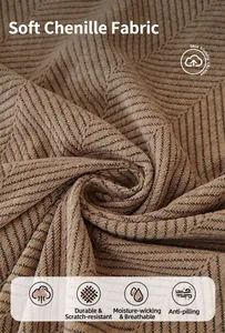 Gros plan sur tissu chenille à chevrons montrant la texture douce et les détails tissés