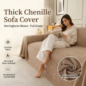 Housse de Canapé Luxe Chenille Chevrons Avec Glands Épais Doux Antipoussière Jeté de Canapé Toutes Saisons Décor de Salon