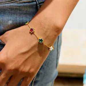 French vintage titanium steel bracelet with colorful star-shaped crystals for women