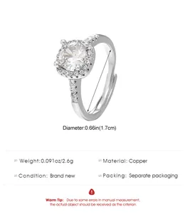 Detailed macro view of a silver copper ring with a round halo cubic zirconia stone