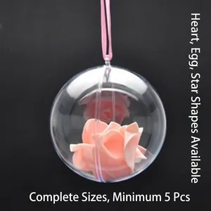 Pallina di Natale trasparente in acrilico con decorazione rosa rosa interna