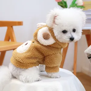 Felpa calda in pile per cani con design a orecchie di orso per animali