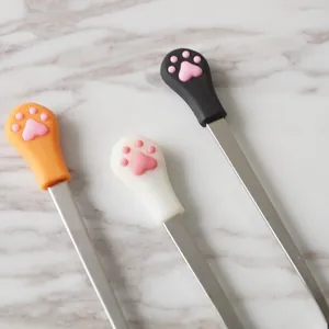 Cucchiaini da caffè in acciaio inox con manici in silicone a forma di zampa di gatto