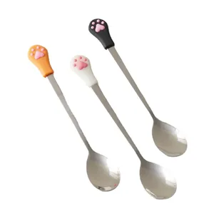 Set di tre cucchiaini da caffè in acciaio inox con graziosi piedini di gatto 3D