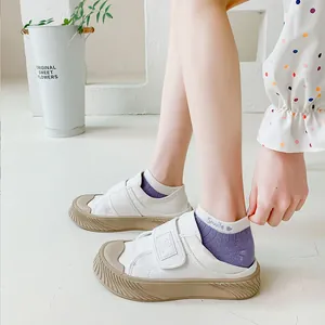 Women's summer thin invisible low-cut purple cotton socks with heart letter embroidery