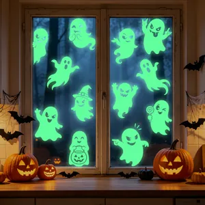 Glow in the dark Halloween ghost window stickers for spooky festive home decorations.