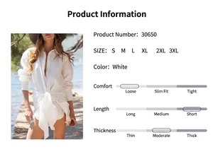 Robe chemise de villégiature élégante à manches longues blanche avec détails produits
