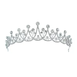 Elegant children's silver princess tiara with sparkling white rhinestones for parties