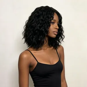 Short black wavy bob synthetic wig for black women featuring voluminous natural curls