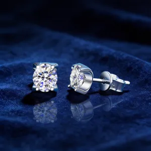 Premium 1 carat moissanite stud earrings in 925 sterling silver bull head setting