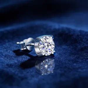 Elegant 1 carat moissanite stud earrings with classic bull-head 925 silver setting