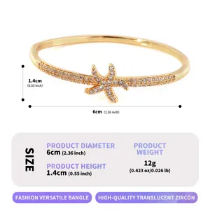 Bracciale a forma di stella marina dorata con zirconi e diametro di 6 cm specificato
