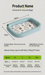 Pet cooling mat size guide and material specifications with dimensions and weight capacity