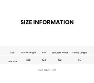 Detailed size chart for women's acetate feather nightgown with measurements in cm