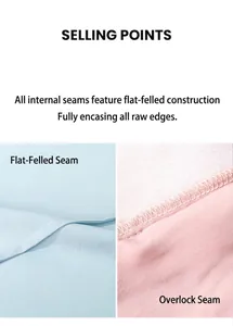 Close-up of high-quality French seam vs regular overlock stitching on fabric.