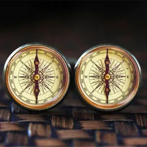 Vintage compass glass cabochon cufflinks for men's French shirts and suits