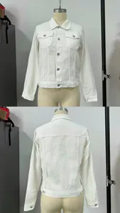 Detail view showing front and back of a stylish white slim-fit lapel denim jacket