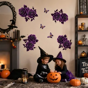 Halloween purple rose and butterfly wall stickers for living room home decor